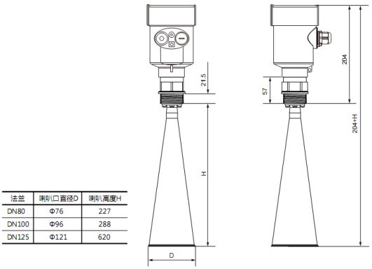 工業(yè)用雷達(dá)液位計RD708外形尺寸圖